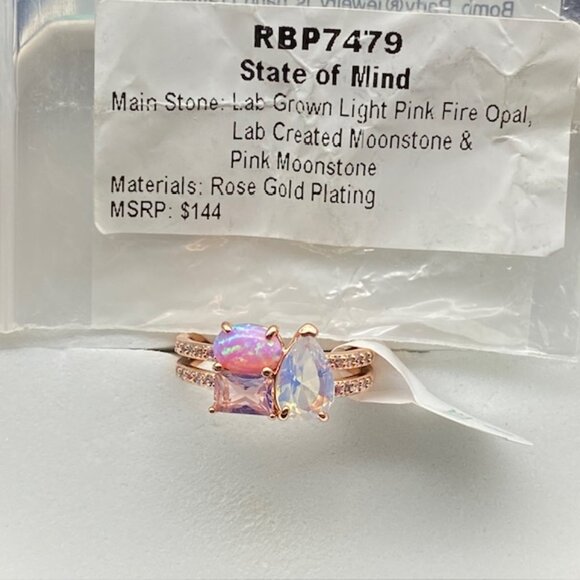 Fire Opal & Moonstone on Rose Gold Plating RBP7479 Ring Size 8 - Picture 4 of 4